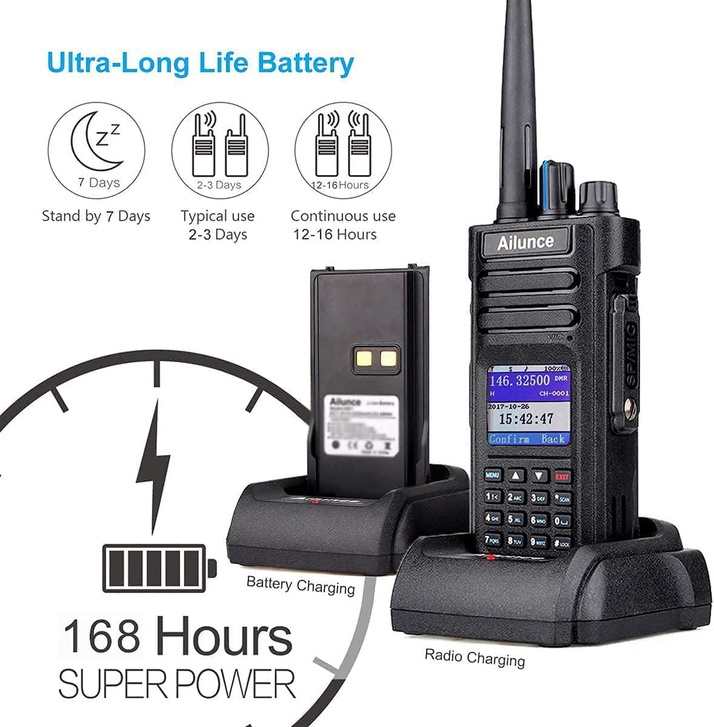 Ailunce hd1 dmr radio dual band, ip67 waterproof digital analog two way radio with usb programming cable