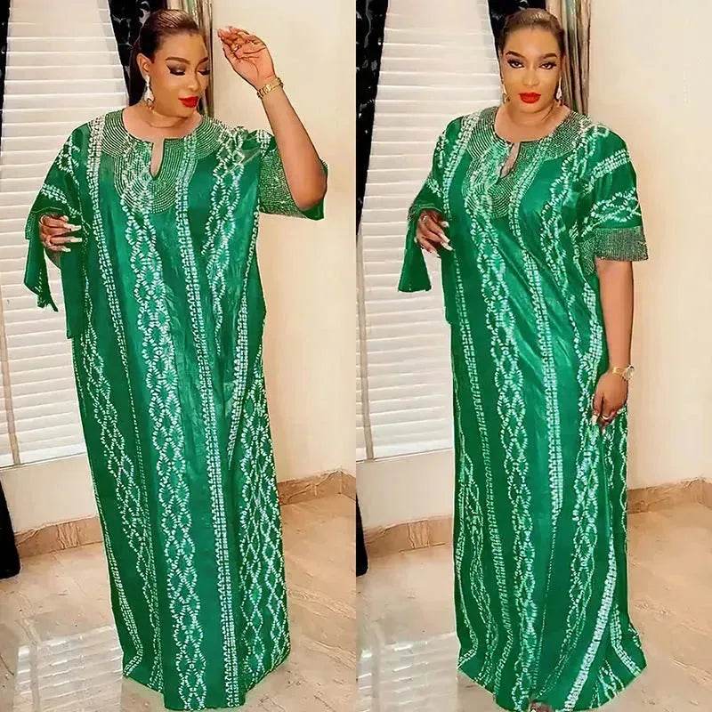 Middle East Striped Loose Robe African Dubai Arabic Satin Hot Drilling Stitching Abaya Buba Dress