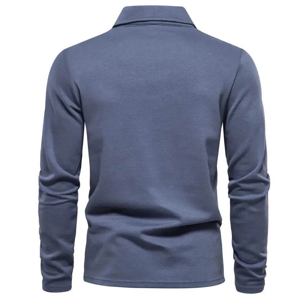 Fashion Plain Lapel Long-sleeved Polo Shirt Men's Casual Autumn Polo sweatshirt