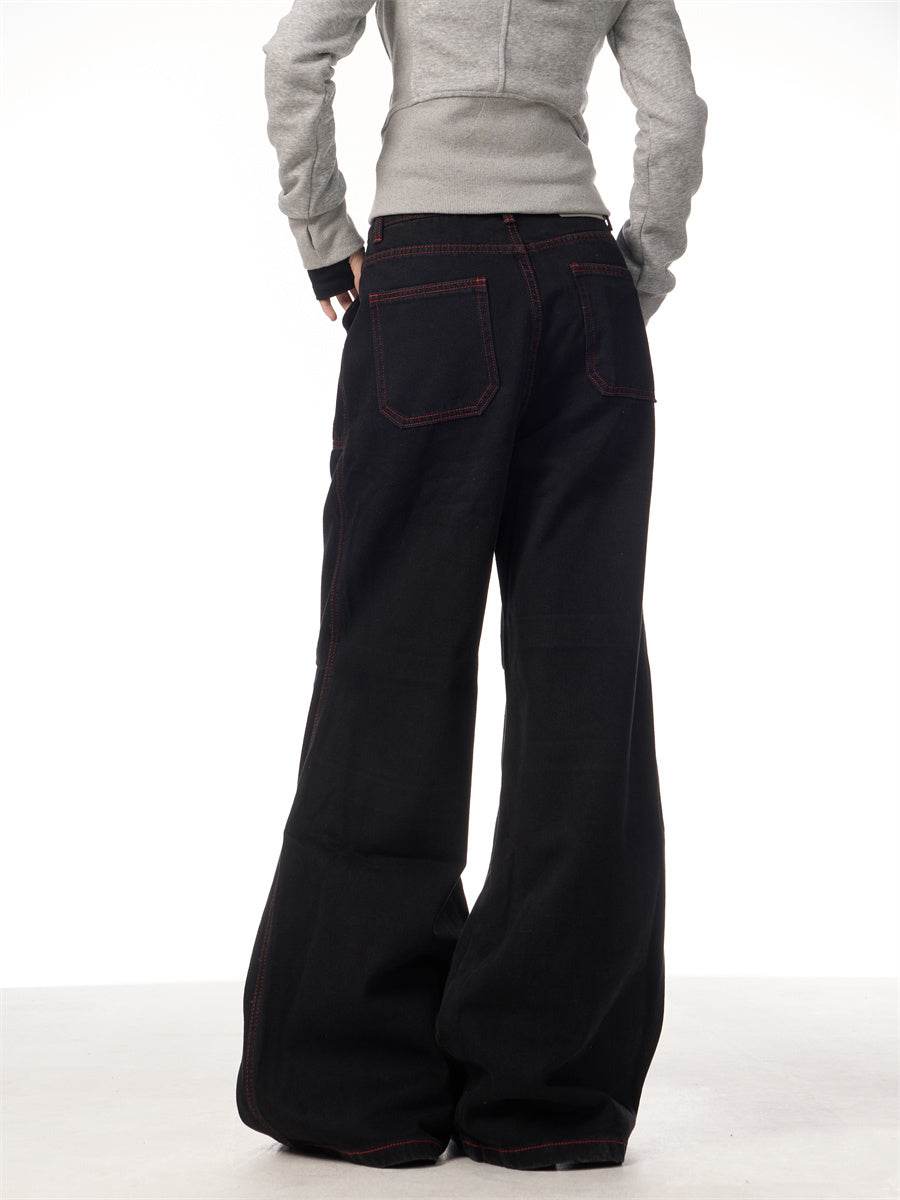 Contrasting Color Of Black And Red Workwear With Pocket Trousers