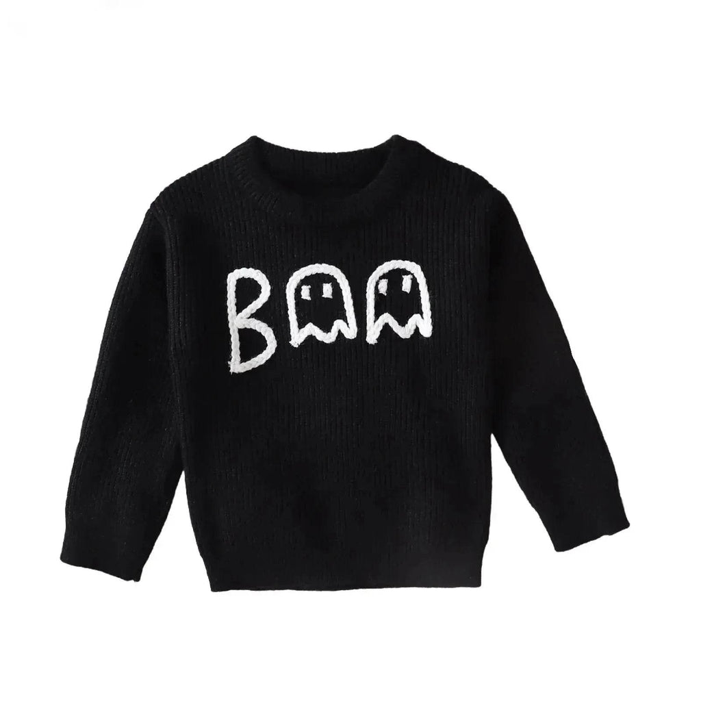 Unisex Cartoon Ghost Embroidered Long-sleeved Sweater Pullover for Boys and girls