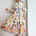 Floral Print Beach Dress – Women's Lantern Sleeve A-Line Midi Dress