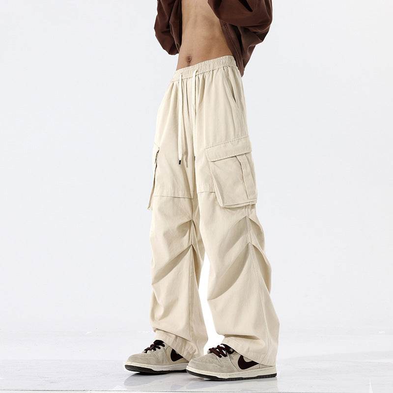 Overalls Men's Retro Trendy Pleated Straight-leg Baggy Cargo Pant Trousers Casual