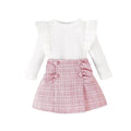 Newborn baby girl Cross-border Sunken Stripe Long Sleeve Classic Style Plaid Short Skirt Two-piece Set for baby girl