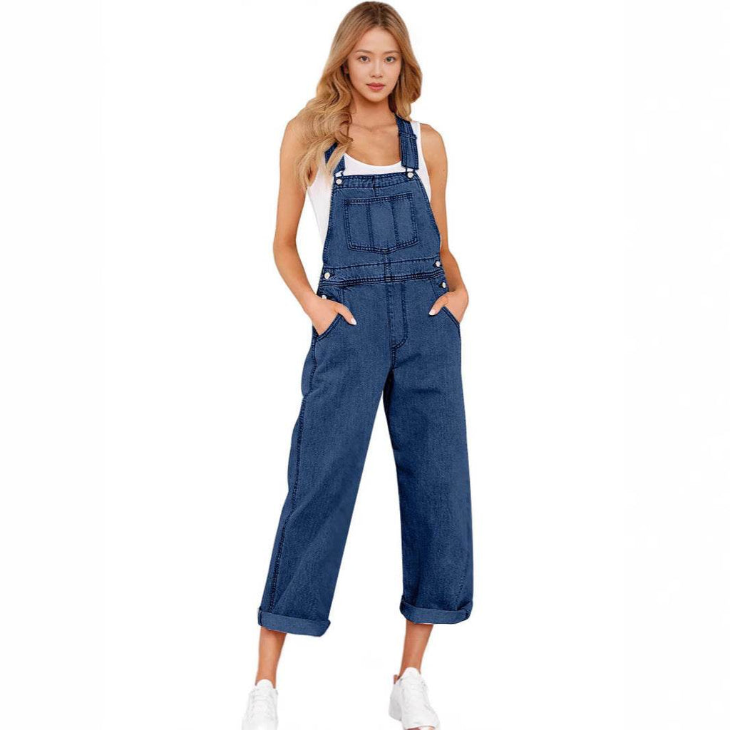 Jeans with Suspender Buttons – Women’s Wide Leg High Waist Denim