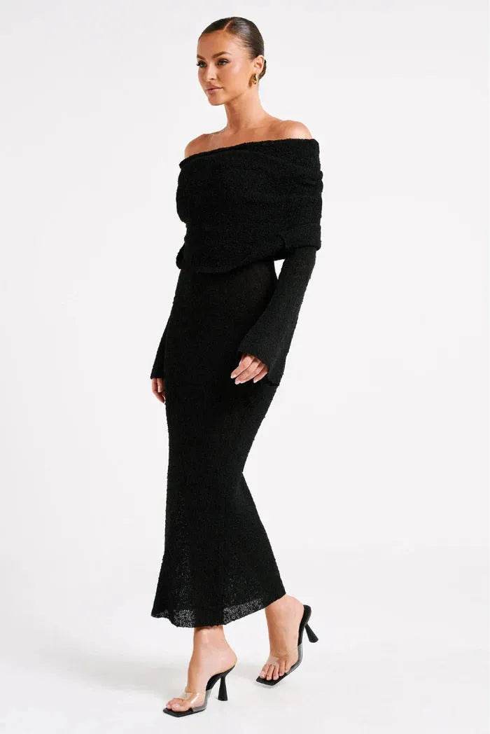 French-style Off-shoulder Dress Party Long-sleeved Long Dress