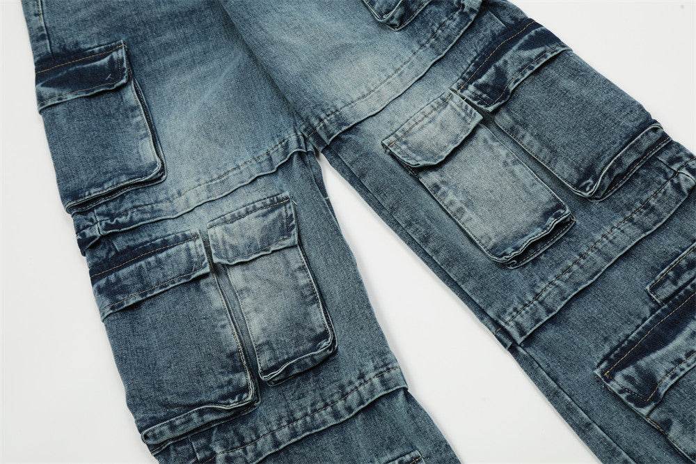 Functional Multi-pocket Tactical Tooling Denim Trousers Men Jeans