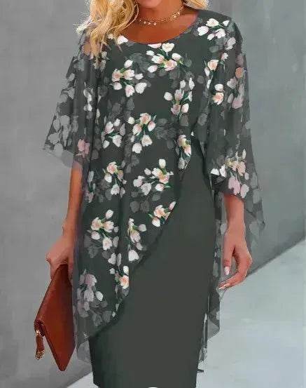 Printed  Floral Chiffon Fashion Straight Cut Modest  Dress