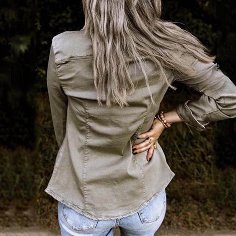 Fitted Denim Jacket Mid Length European American Style