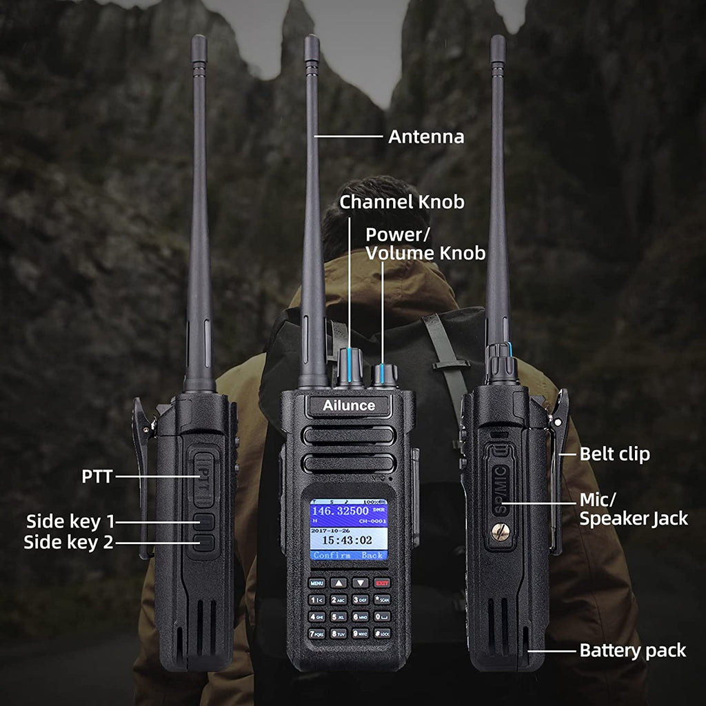 Ailunce hd1 dmr radio dual band, ip67 waterproof digital analog two way radio with usb programming cable