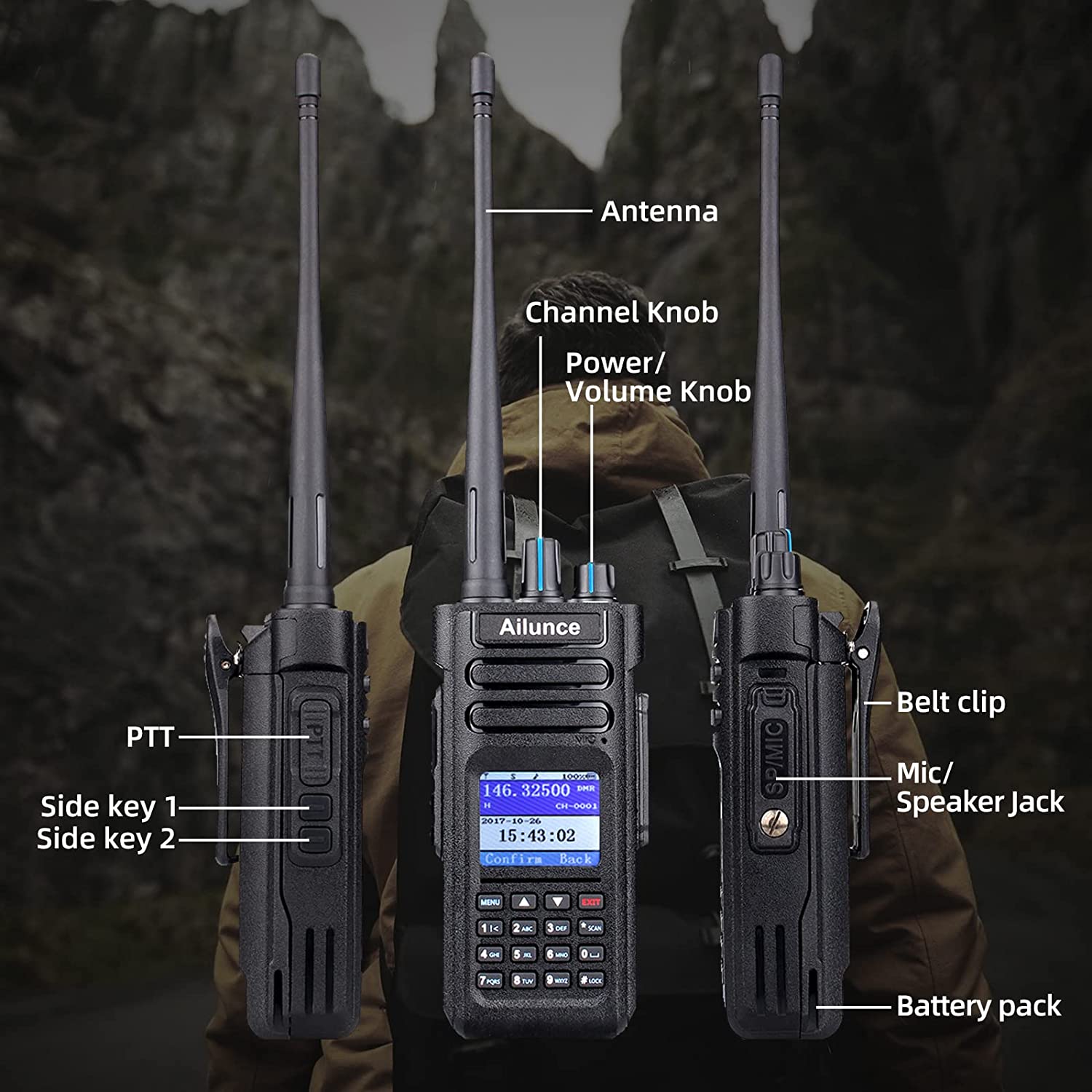 Ailunce hd1 dmr radio dual band, ip67 waterproof digital analog two way radio with usb programming cable