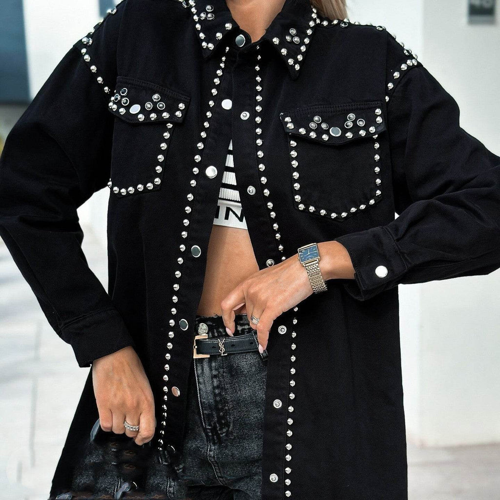 Denim Jacket Women – Retro Street Style Loose Rivet Design