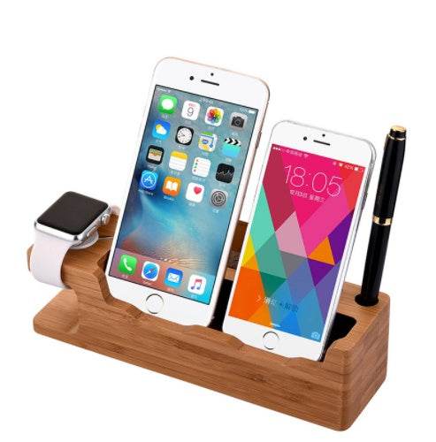 Wooden Table Desktop Dual Phone Holder