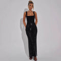 Sleeveless Square neck Suspender Sequined Long Party Dress