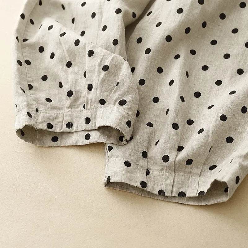 Women's Cotton Linen Harem Pants – Polka Dot Wide Leg Elastic Waist Boho Trousers