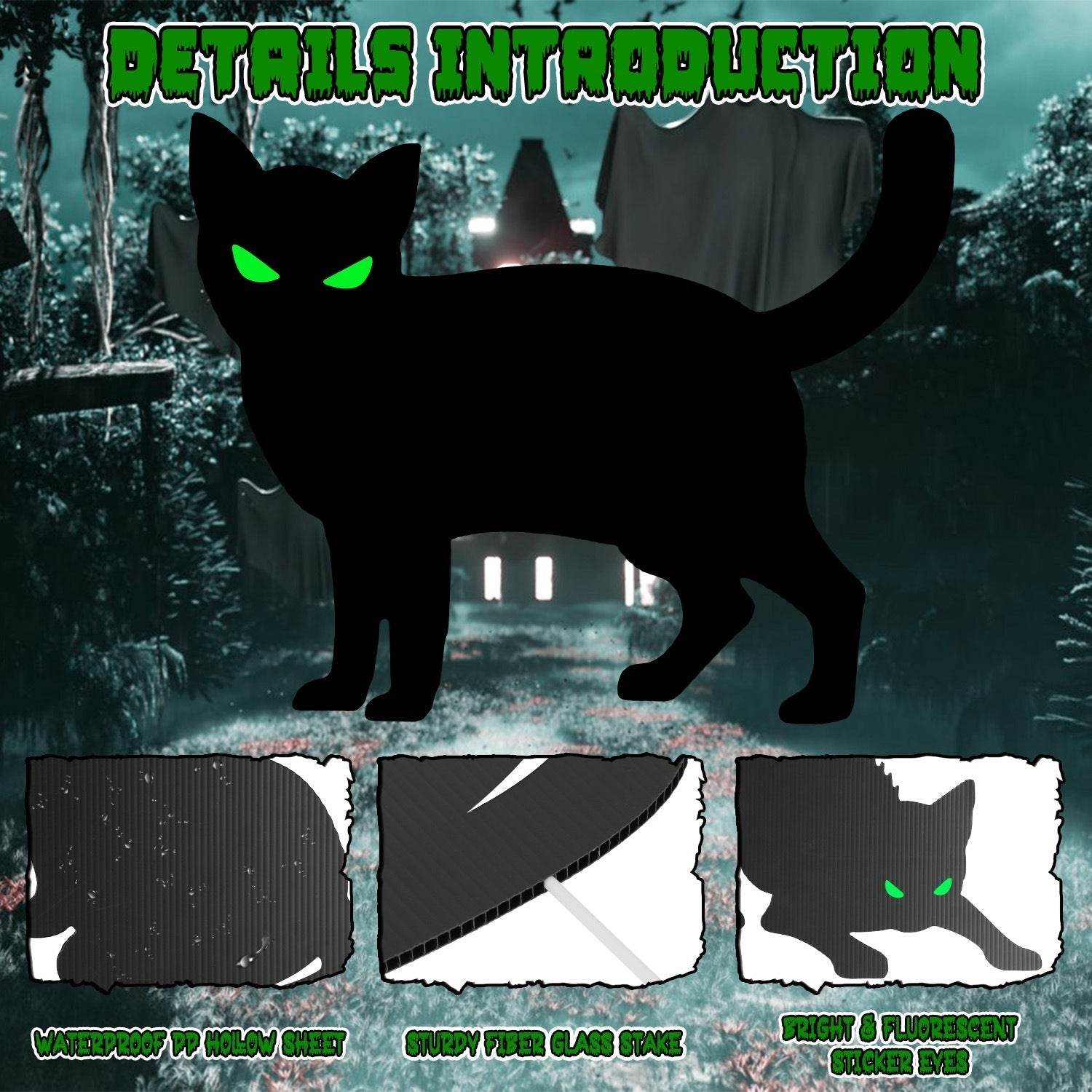 6Pcs Skull Or 6Pcs Tomb Or 5Pcs Black Cat Halloween Yard Sign Decorations  Glow In The Dark For Haunted House Garden Yard And Scary Theme Party