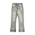 Distressed Scratches Denim Straight-leg Pants Men Jeans