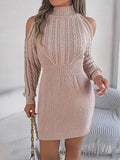 Fashionable Autumn Winter Slim fit Woolen Twist Knitted Mini Sweater Dress