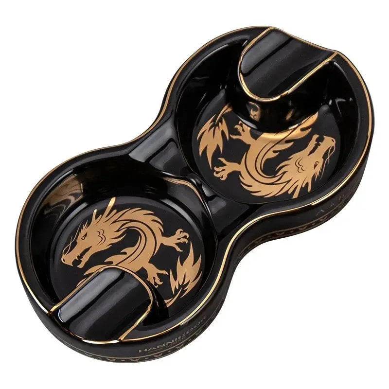 Portable 8-shaped Double Smoke Groove Ceramic retro Cigar Ashtray