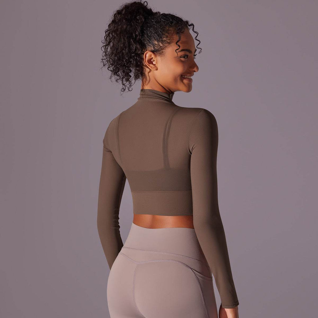 Quick Drying Gym Slim Fit Mesh Turtleneck Long Sleeve Workout Crop Top