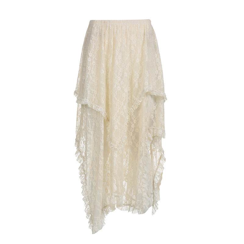 Fashionable Retro Trendy Irregular Midi Lace Skirt