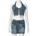 Chic Denim 2 piece Denim Skirt set Jean 2 piece set for Women Sleeveless crop top and Skirt