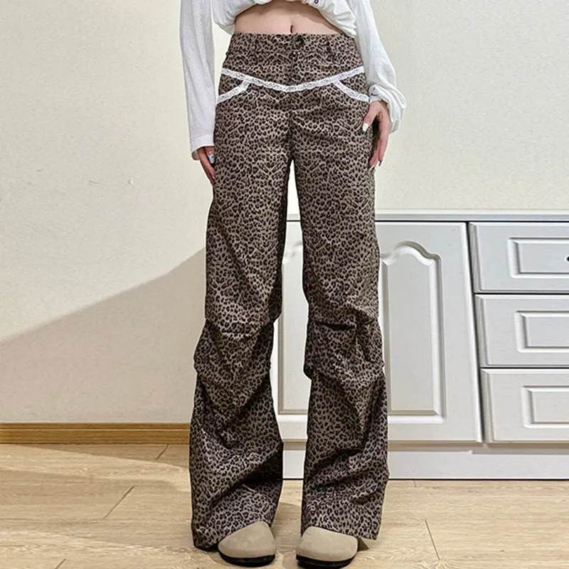 Slim Woven Leopard Print Casual Pants For Women