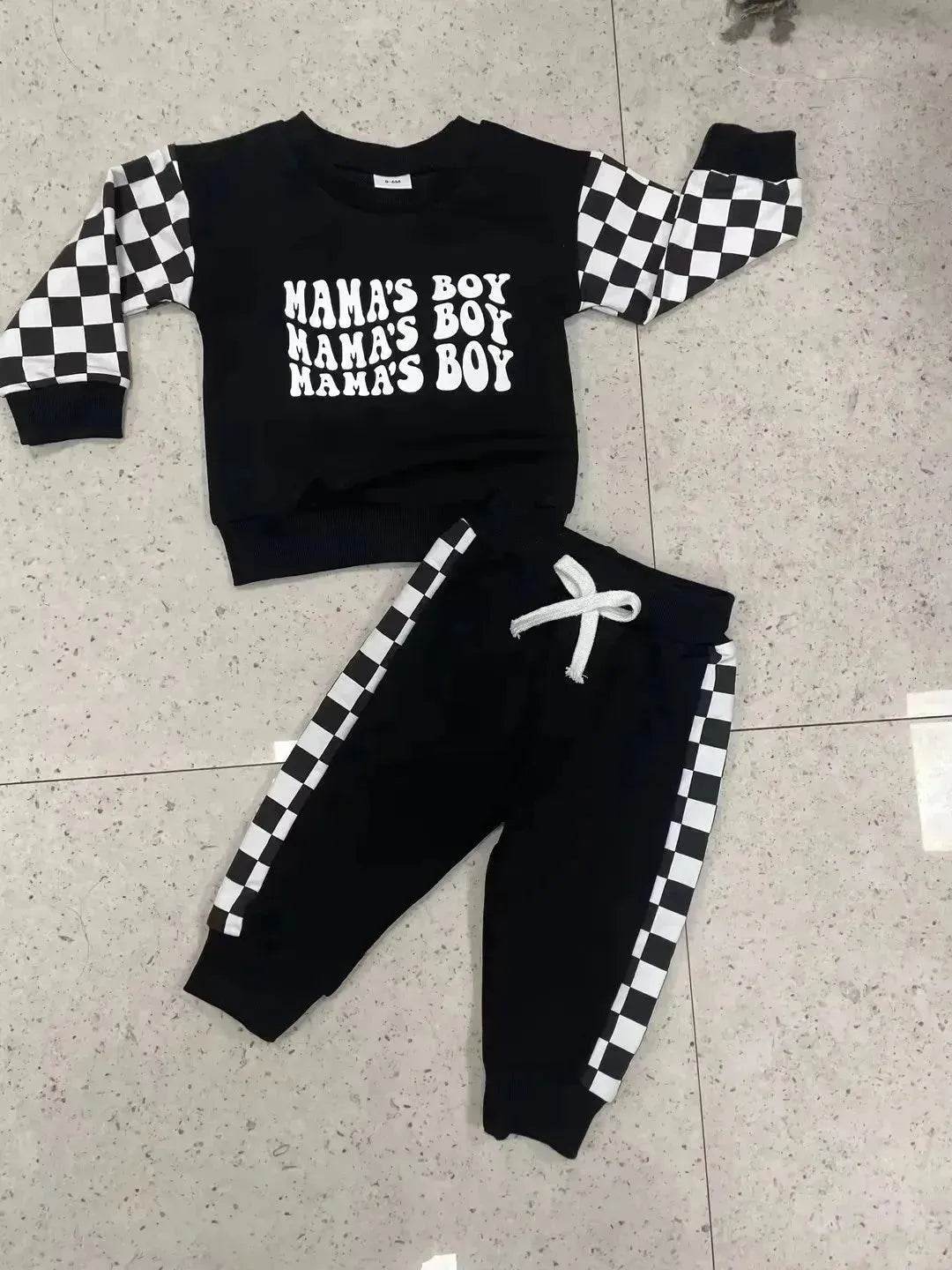 Children Plaid Printed Long-sleeve Sweater Set  Casual baby outfit for Boys Baby two piece for boys