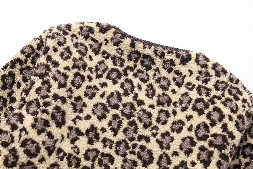 Casual Fall winter Leopard Button fleece Plush Cardigan jacket for women