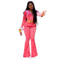Women 2pcs Velvet Hoodie Wide leg Pant Crop top sweatsuit Athleisure Outfit