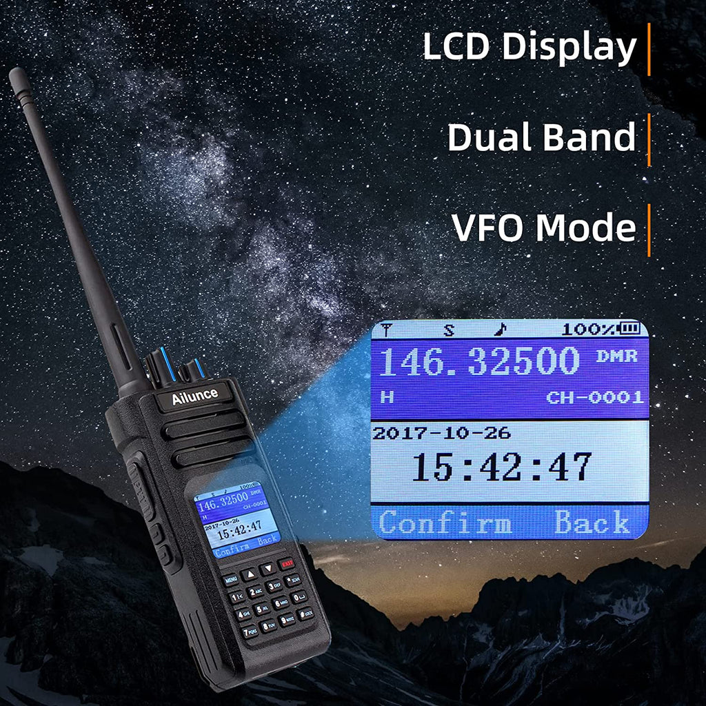Ailunce hd1 dmr radio dual band, ip67 waterproof digital analog two way radio with usb programming cable