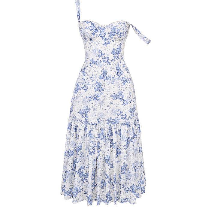 Spring And Summer Comely Pastoral Style Sling Floral A Swing Cake Dress