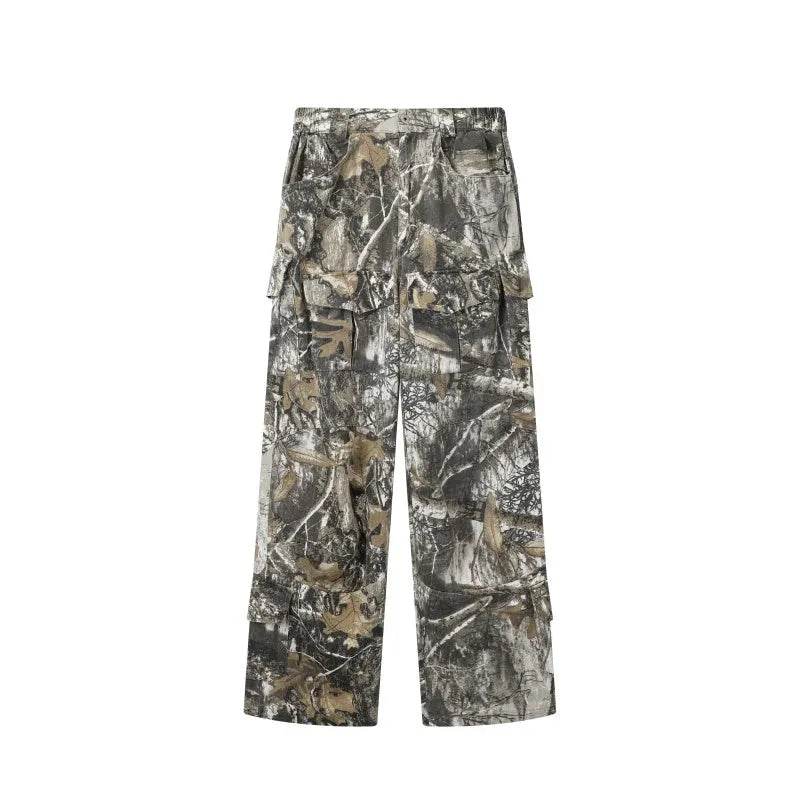 Loose Straight Tree Worn Looking Washed-out Camouflage Printed Cargo pant Men