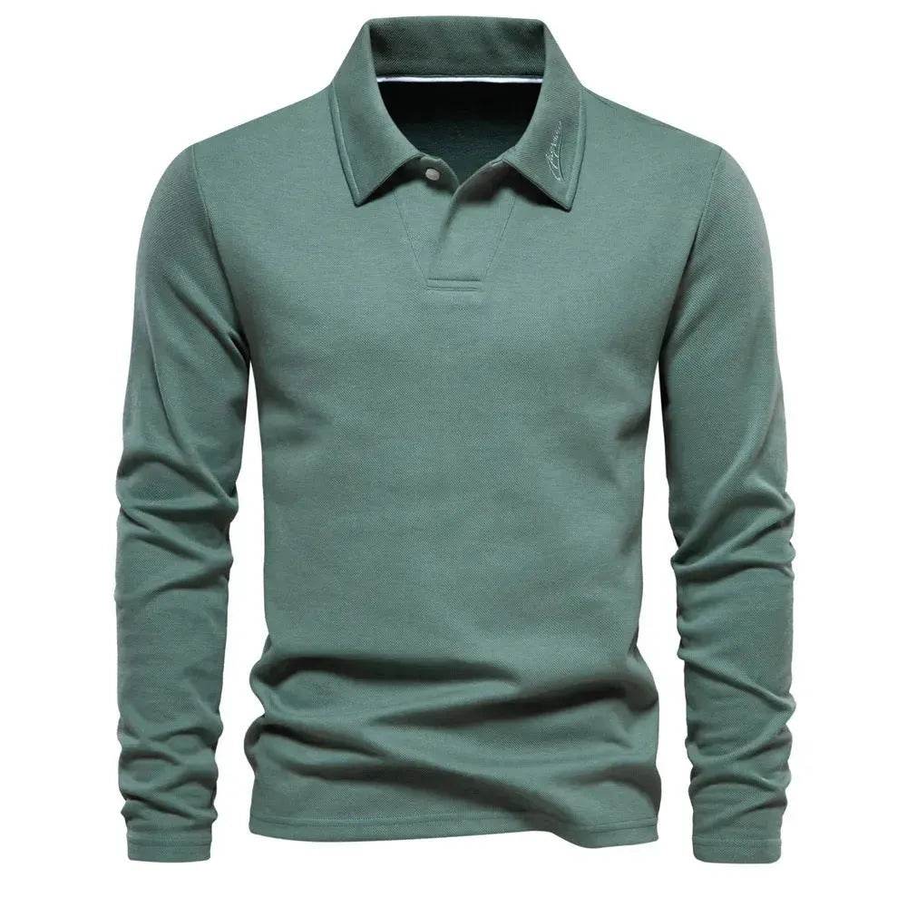 Fashion Plain Lapel Long-sleeved Polo Shirt Men's Casual Autumn Polo sweatshirt