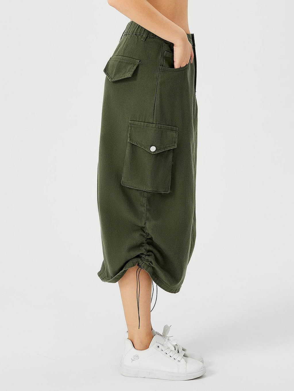 Women Casual Street wear High waisted Pencil Midi Cargo Skirt
