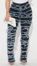 Ripped To Shreds Two Tone Straight Leg Jeans Pant for women