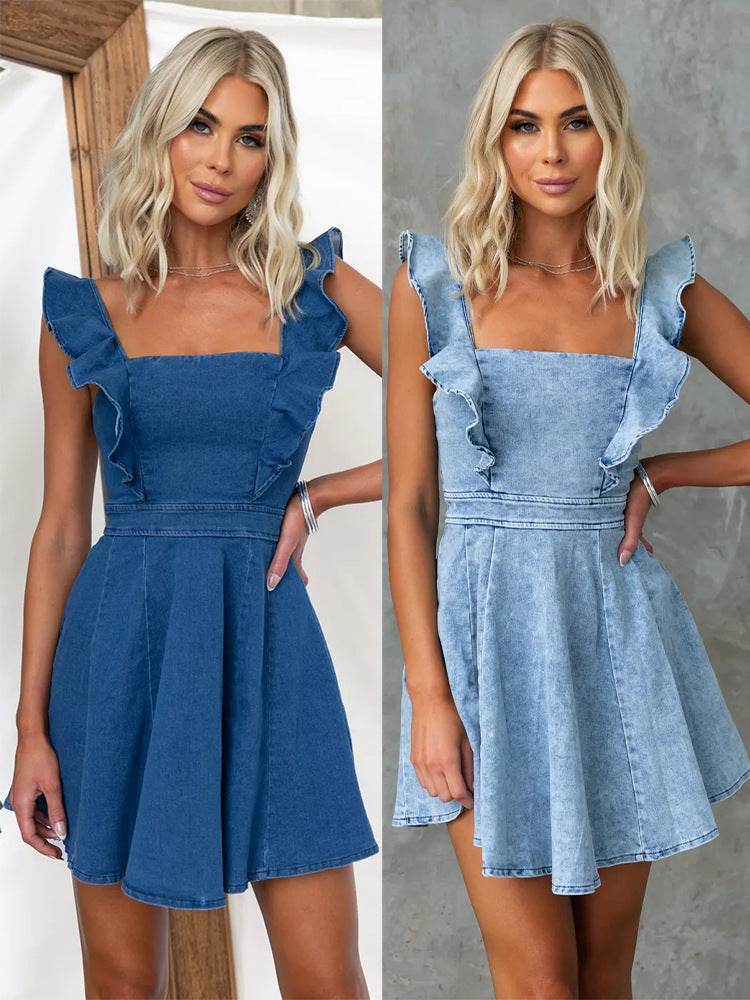 Women's Fashion Casual Denim Mini flared Dress
