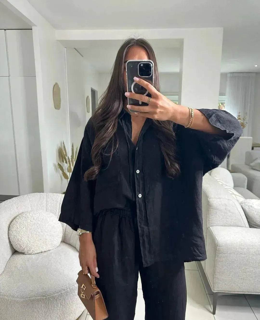 Casual Women Wide Leg Pants Long Sleeves Shirt Sets Ladies Loose High Street 2 Piece Outfits Pant co ords for Women Trouser co ords for Women