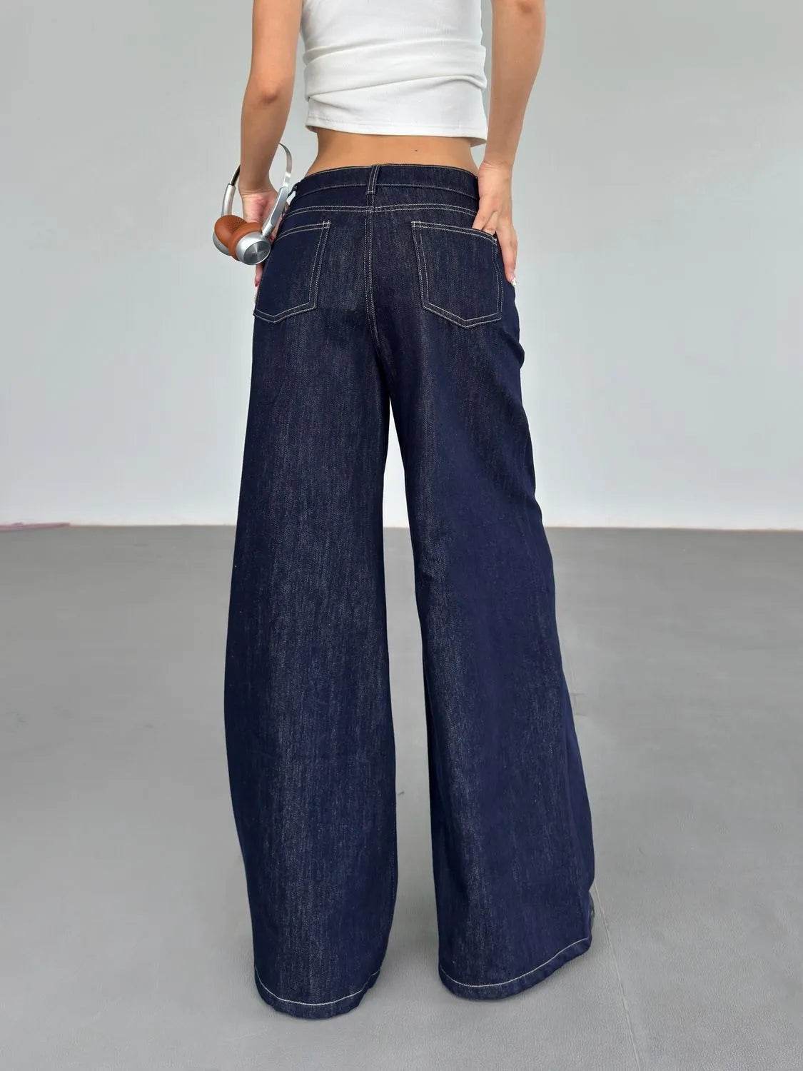 Fashion American Retro Wide Leg Baggy Jeans Pant For Women