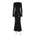 Fashion Round Neck Slim Fit Long Sleeve Bodycon Black Dress