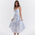 Spring And Summer Comely Pastoral Style Sling Floral A Swing Cake Dress