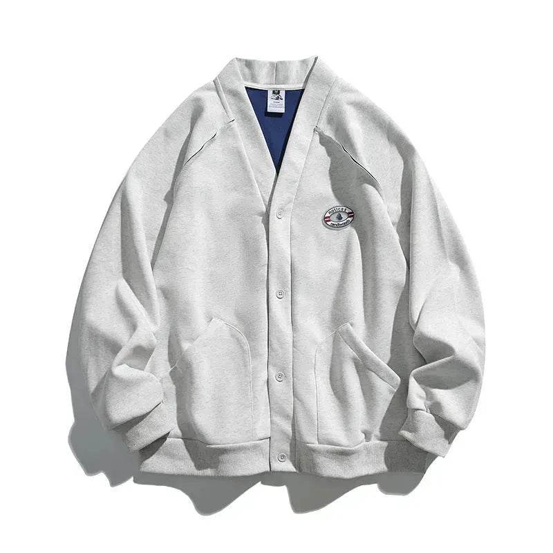 Retro Solid Color Cotton Athletics Sports Cardigan  For Men