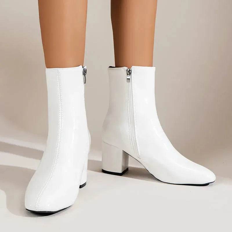 Winter Chunky Heel Pointed Toe Boots With Side Zipper Fashion Mid-calf Boot For Women Shoes
