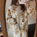 Polar Bear Fleece Winter Home Lounge wear Pajamas Set Women