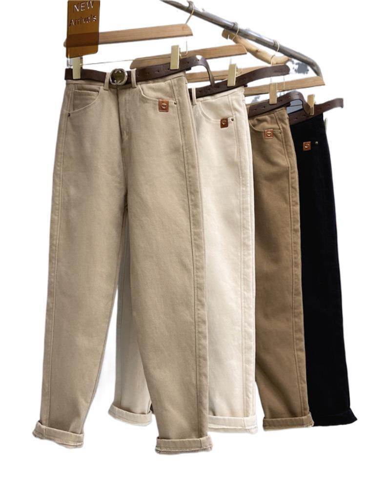 Plus Size Women's High Waist Denim Thick Trousers