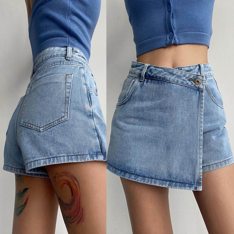 Elegant Anti-exposure Irregular Mini Denim Skirt