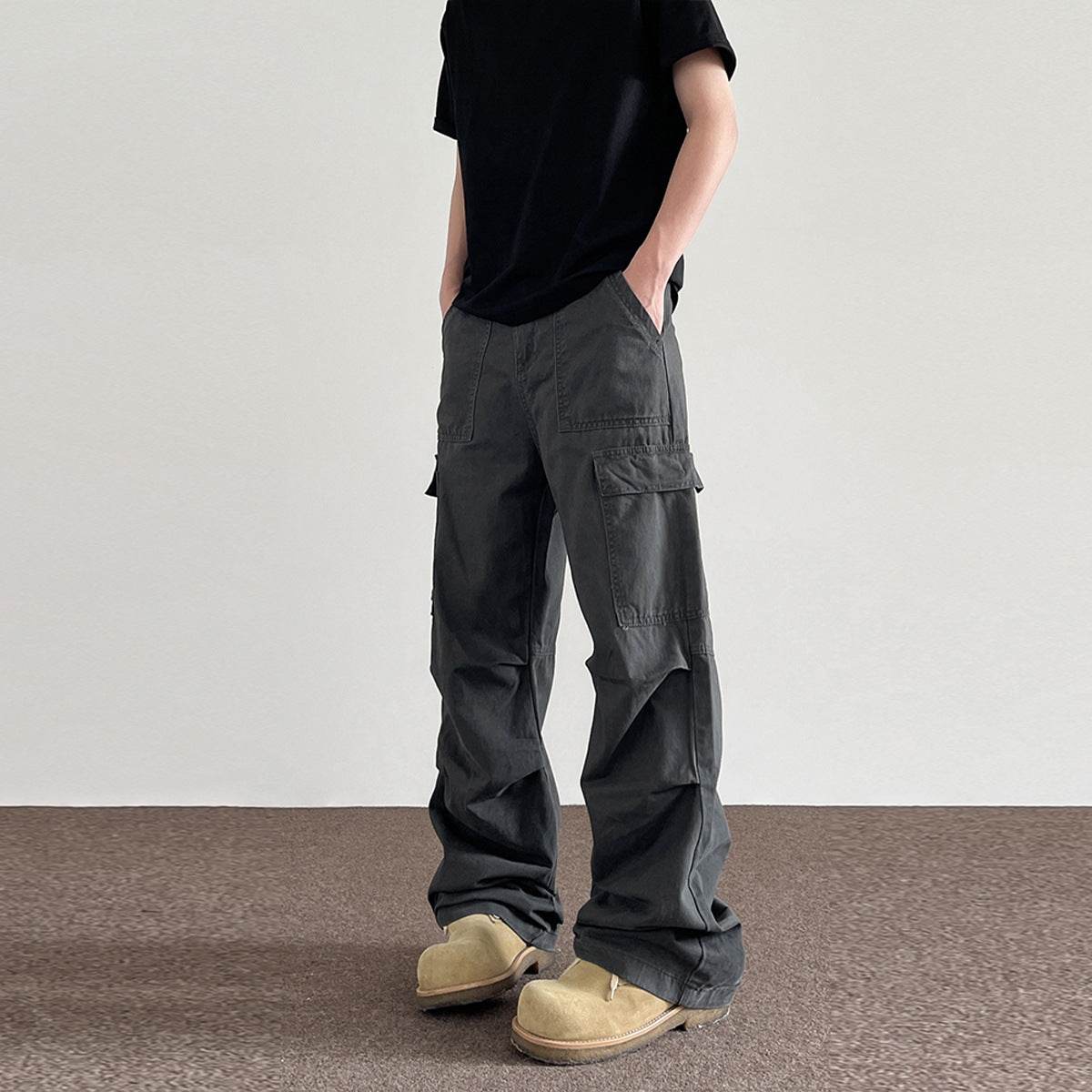 American Retro Washed Distressed Baggy Cargo pant trouser Men