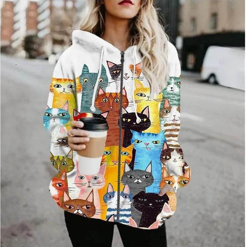 Printed Anime Cartoon Hoodie Casual Fashion - Zip up Hoodie Cardigan for women