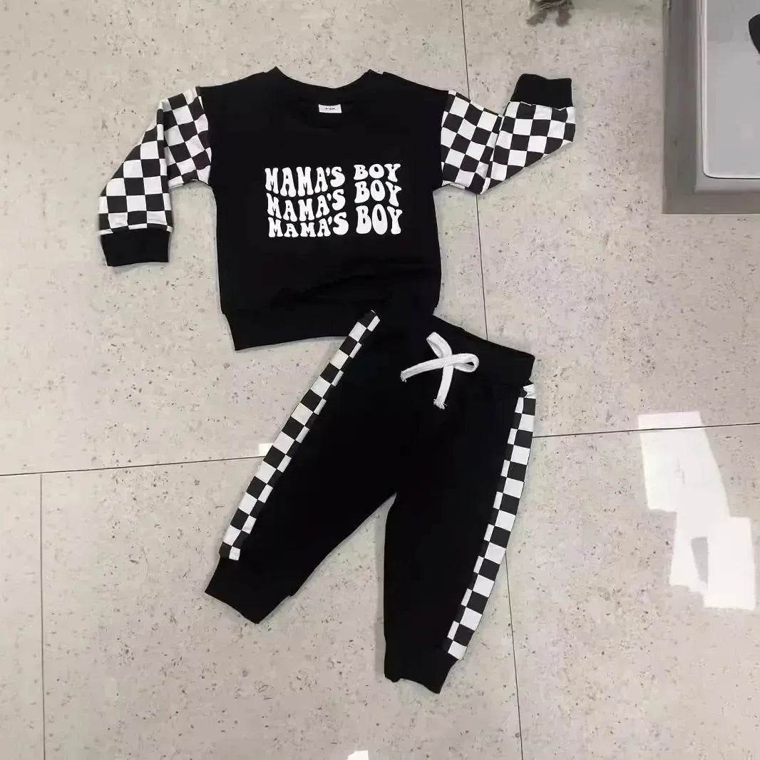 Children Plaid Printed Long-sleeve Sweater Set  Casual baby outfit for Boys Baby two piece for boys