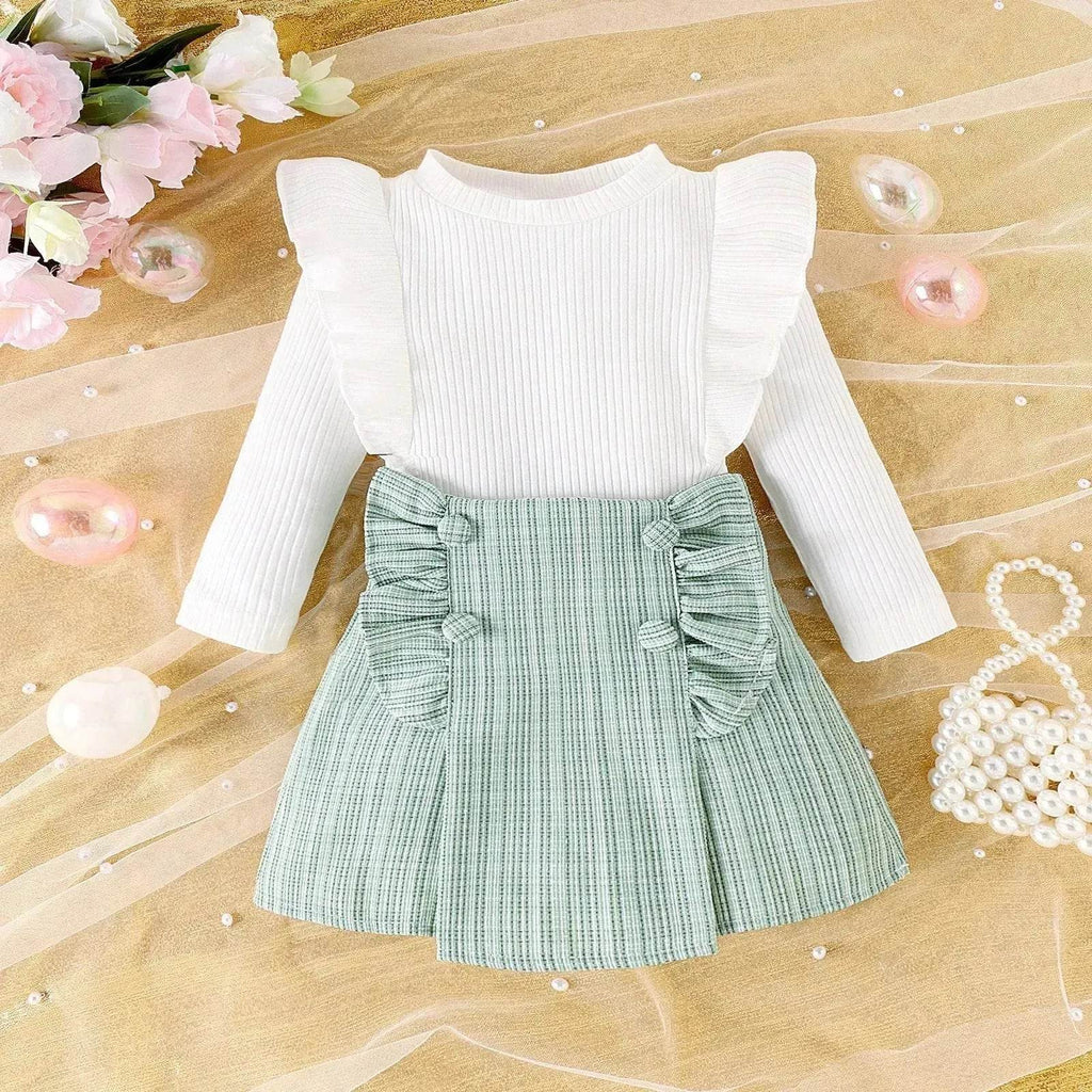 Newborn baby girl Cross-border Sunken Stripe Long Sleeve Classic Style Plaid Short Skirt Two-piece Set for baby girl